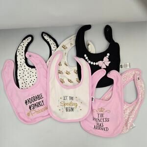 Lot of Six HB Baby Girl Princess Bibs One Size 100% Cotton Hudson Baby